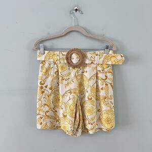 Maison d'Amelie Paris Yellow Floral Raffia Belt Linen Blend Shorts